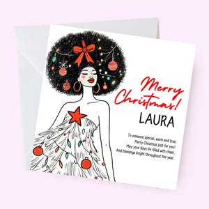 Personalisierte schwarze Frau Weihnachtskarte, Afrocentric Weihnachtskarte, benutzerdefinierte Feiertagsgruß für sie, künstlerische Melanin Weihnachten, benutzerdefinierte Afro-Karte