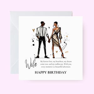 Tarjeta de feliz cumpleaños para esposa, tarjeta de cumpleaños para mujer negra, saludo de cumpleaños étnico para esposa, tarjeta de cumpleaños de amor para esposa negra, melanina