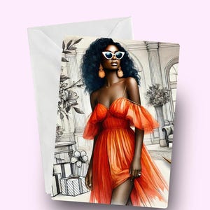 Carte d'anniversaire pour femme noire, carte de célébration afrocentrique, afro-américaine, carte d'anniversaire mélanine, femme noire chic, fille noire magique