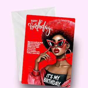 Cartão de aniversário de mulher negra, cartão para mulheres negras, cartão de aniversário étnico, cartão afrocêntrico com poema, magia de menina negra, desejos de aniversário para ela