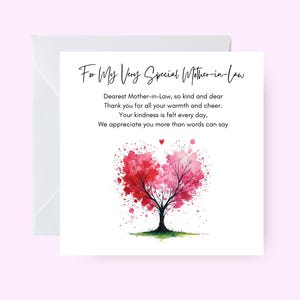 Tarjeta elegante para suegra, tarjeta para suegra con motivos naturales, tarjeta con diseño de árbol para ella, tarjeta de felicitación sincera, tarjeta para suegra, motivos naturales
