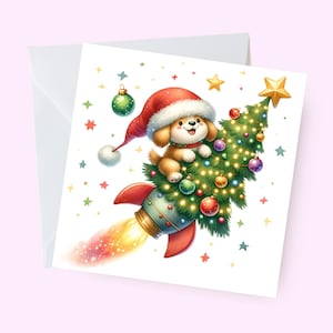 Cartão de Natal de cachorrinho fofo, Cartão de Natal de cachorrinho para crianças, Cartão de Natal divertido, Cartão festivo adorável para amantes de cachorros, Cartão de Natal com tema de cachorro