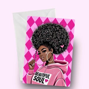 Beautiful Soul Black Woman Birthday Greeting Card, African American Melanin Birthday Card, Afro Black Queen Card, Diversity, Afro Gifts