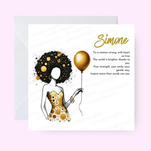 Carte de fête personnalisée pour elle, carte de voeux noire pour elle, carte femme noire, carte d'anniversaire personnalisée, fête, carte d'inspiration