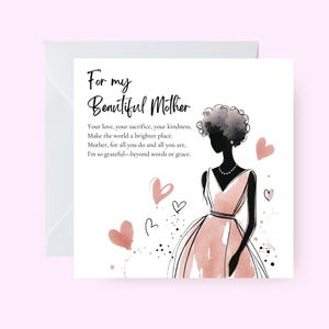 Carte Pour ma belle mère, carte maman, carte mère, carte de fête des mères, voeux sincères pour maman, carte de remerciement pour maman élégante, carte maman