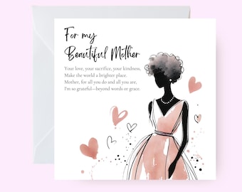 For My Beautiful Mother Card, Mum Card, Mother Card, Mother's Day Card, Heartfelt Greeting for Mum, Elegant Mom Appreciation Card, Mom Card