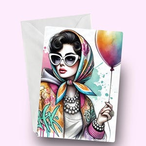 Tarjeta de cumpleaños de moda fabulosa, tarjeta de cumpleaños para chica, tarjeta de mujer glamurosa, tarjeta de felicitación para mujer de moda, tarjeta fashionista, glamour, tarjeta para ella