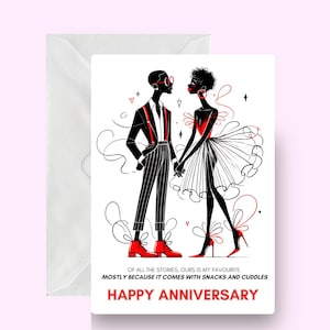 Tarjeta de aniversario caprichosa, tarjeta de aniversario de pareja negra, tarjeta de amor negra, tarjeta afrocéntrica, tarjeta romántica, melanina, relación negra