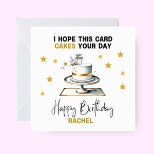 Carte de joyeux anniversaire personnalisée, carte d'anniversaire sur le thème d'un gâteau pour elle et lui, J'espère que cette carte vous permettra de réussir votre journée, carte d'anniversaire personnalisée, carte mignonne
