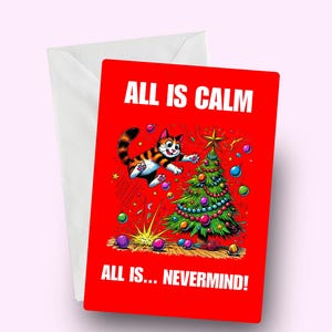 Cartão engraçado de gato de Natal, cartão de gato de Natal, piadas de Noite Feliz, saudação de feriado bem-humorada, cartão de Natal peculiar, cartão de Natal para amantes de animais