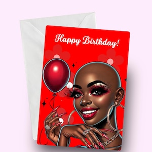 Zwarte vrouw verjaardagskaart, mooie kale zwarte vrouw, elegante afro verjaardag, zwarte meid magie, kaart voor zwarte vrouwen, melanine kaart