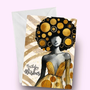 Biglietto di auguri di compleanno per donna afro, biglietto di auguri per donna nera, elegante biglietto di compleanno etnico, elegante biglietto di compleanno afrocentrico, afroamericano