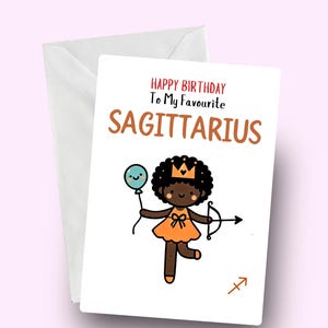 Gelukkige verjaardagskaart Boogschutter, zwarte Boogschutter, dierenriem verjaardagskaart, Boogschutter Black Girl, Sag Woman, astrologiekaart, Boogschutter