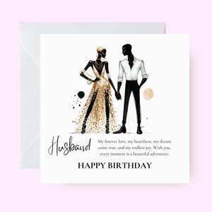 Biglietto di auguri di buon compleanno per marito, biglietto di auguri per marito nero, auguri di compleanno romantici per marito, biglietto di auguri etnico, melanina