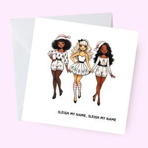 Divertente biglietto di Natale, Sleigh My Name, ispirato a Destiny's Child, biglietto di Natale per donne nere, elegante biglietto di auguri, melanina di Natale