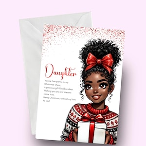 娘のクリスマス カード、黒人の女の子のクリスマス カード、メラニンのクリスマス カード、娘へのクリスマス カード、彼女のためのお祝いカード、黒人の女の子は最高