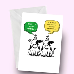 Verjaardagskaart grappige koe, verjaardagskaart dier, verjaardagsgroet, humoristische dierenkaart, eigenzinnige verjaardagswensen, kaart met boerderijthema