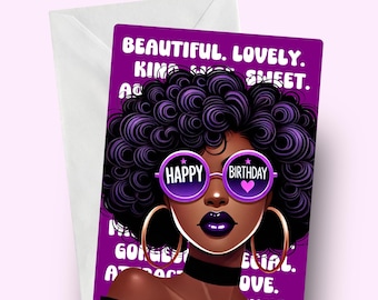 Black Woman Birthday Card, Elegant Greeting for Her, Stylish Birthday Card, Black Girl Rocks, Afrocentric Celebration, Melanin Birthday
