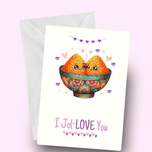 Jollof biglietto d'auguri, biglietto I Jol-love you, biglietto d'auguri d'amore, biglietti d'auguri divertenti, biglietti nigeriani, biglietti Ghana, biglietto Africa, Senegal