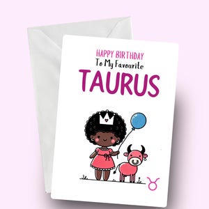 Biglietto di auguri di buon compleanno Toro, Toro preferito, auguri di compleanno zodiacale, ragazza Toro nera, zodiaco per lei, biglietto di astrologia, regalo per donna Toro