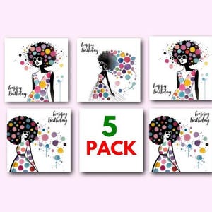 Alles Gute zum Geburtstag Card Pack, schwarze Grußkarte für sie, Afrocentric Karte für Freundin Schwester Mitarbeiter, Ethnische Geburtstagskarte für sie, African