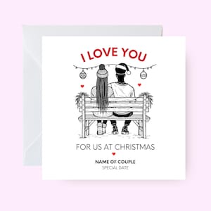 Tarjeta navideña de pareja negra personalizable, tarjeta navideña para parejas, te amo, tarjeta navideña de melanina, tarjeta navideña afro, tarjeta navideña personalizada