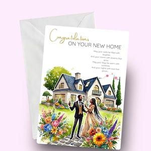 Tarjeta de felicitación por el nuevo hogar, tarjeta de felicitación por el nuevo hogar de una pareja negra, saludo de inauguración de la casa, tarjeta afrocéntrica, nuevos comienzos, amor negro