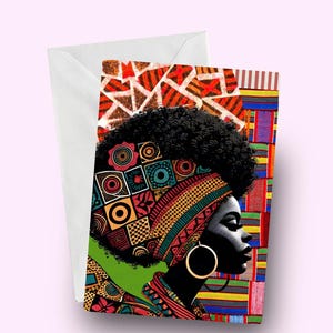 African American Black Woman Birthday Card, Ethnic Black Greeting Cards, Classic Melanin Women Cards, Black Afro Kente Queen Birthday Card