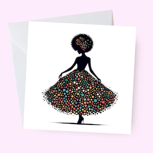 Biglietto di auguri per compleanno donna nera, donne nere, biglietti di auguri neri, afro, etnico, diverso, donna nera afroamericana con afro, biglietto per lei