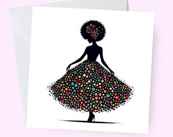 Black Woman Birthday Card, Black Women, Black Greeting Cards, Afro, Ethnic, Diverse, African American Black Woman with Afro, Card for her