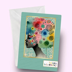 Joyeux anniversaire, carte de voeux noire, carte de voeux symboles Adinkra femme noire, thème ghanéen, carte ethnique, voeux d'anniversaire afrocentrique