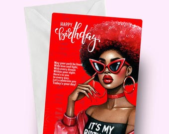Black Woman Birthday Card, Card for Black Women, Ethnic birthday card, Afrocentric Card with Poem, Black Girl Magic, Birthday Wishes for her