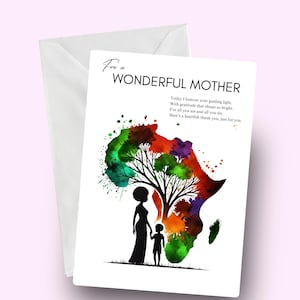 Tarjeta para madres negras, mujer africana, tarjeta de celebración para madres, para una madre maravillosa, tarjeta afrocéntrica para mamá, tarjeta elegante