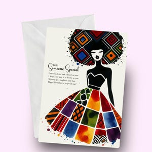 Biglietto di auguri di compleanno per una persona speciale, arte della donna africana, ragazza nera rock, elegante biglietto afrocentrico, eleganti auguri di compleanno per lei, melanina