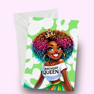 Birthday Queen Card, Black Woman card, Stylish Birthday Card, Afrocentric Card, Melanin Art, African American Card, Birthday Card for her