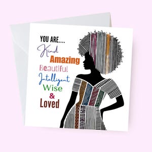 Ermächtigende schwarze Frau Affirmationskarte, Inspiration Karte, Positive Grußkarte, Melanin Karte für sie, Zum Geburtstag, Denken an Sie