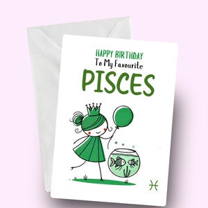 Carte Poissons de joyeux anniversaire, Poissons préférés, voeux d'anniversaire du zodiaque, fille Poissons, carte poissons, carte pour elle, carte d'astrologie, cadeau Poissons