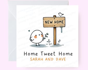 Custom Home Tweet Home Card, Cute Bird Card, New Home Card, Personalised New Home Greeting, Housewarming Card, Moving Card