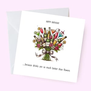 Carte de joyeux anniversaire bouquet de champagne, carte d'anniversaire de boisson, carte d'anniversaire de champagne drôle, carte d'alcool pour elle, anniversaire humoristique pour elle