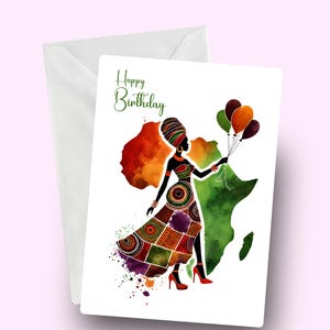 Biglietto di auguri di buon compleanno, biglietto di auguri per donna africana, biglietto di auguri afrocentrico, biglietto di auguri di compleanno elegante per lei, biglietto culturale per donna nera