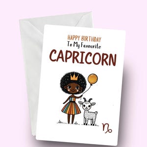 Gelukkige verjaardag Steenbok-kaart, zwarte Steenbok, dierenriem verjaardag, Steenbok zwart meisje, Steenbok zwarte vrouw, astrologiekaart, Steenbok cadeau