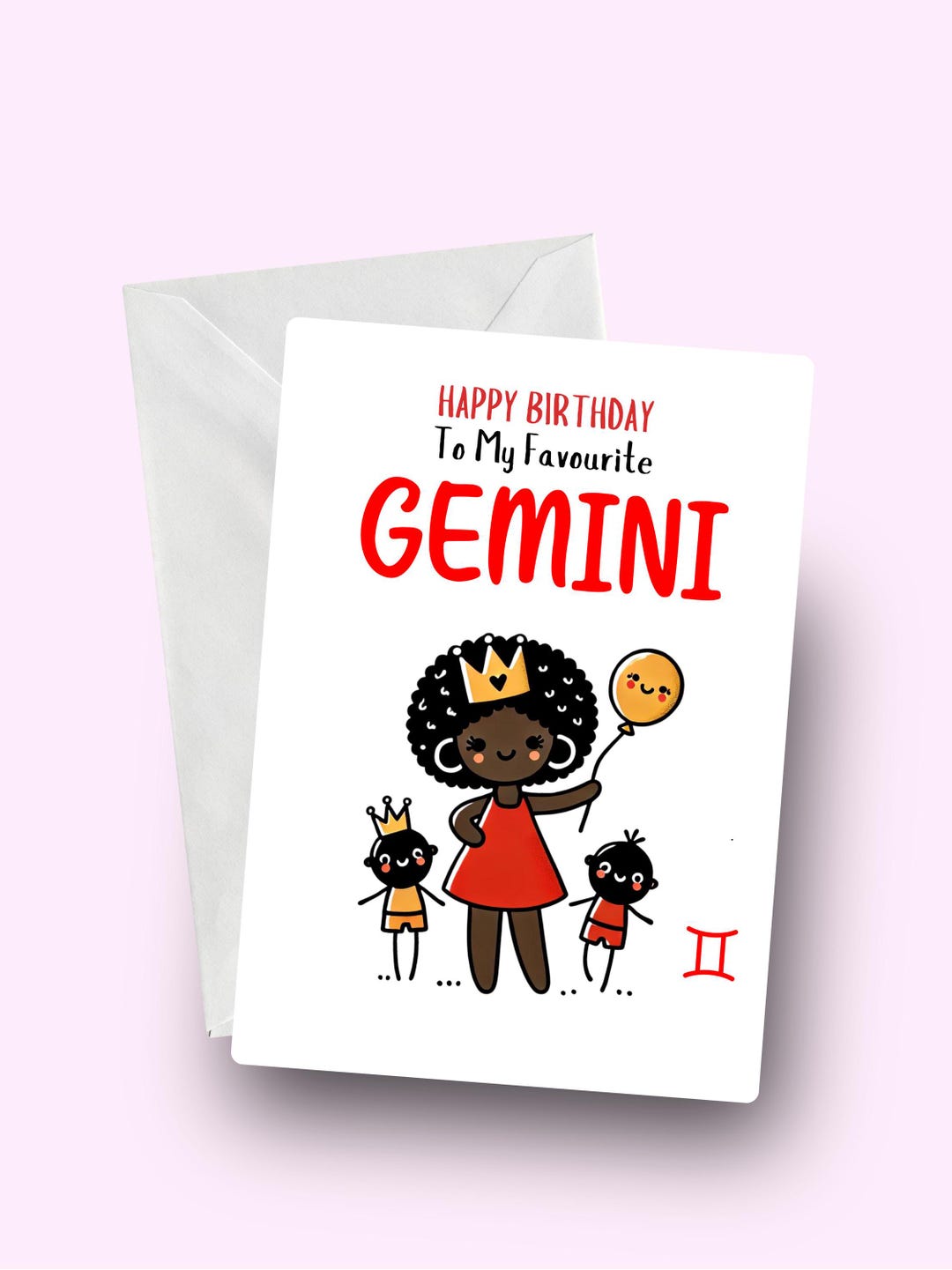 Happy Birthday Gemini Card, Black Gemini, Zodiac Birthday Card