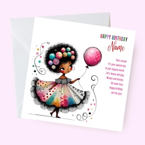 Carte d'anniversaire personnalisée de fille noire, carte d'anniversaire fantaisiste pour jeunes filles, carte personnalisée de mélanine, rock de filles noires, carte magique de fille noire