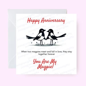 Biglietto di auguri per l'anniversario, Biglietto carino, Biglietto di auguri per l'anniversario romantico, Biglietto divertente, Biglietto a tema uccelli, Biglietto "Sei la mia gazza", Biglietto con due gazze innamorate