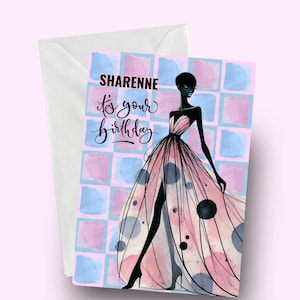 Carte d'anniversaire personnalisée, carte d'anniversaire pour elle, élégante, carte de mode pour elle, carte d'anniversaire afrocentrique élégante pour elle, ethnique