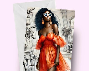 Birthday Card for Black Woman, Afrocentric Celebration Card, African American, Melanin Birthday Card, Classy Black Woman, Black Girl Magic