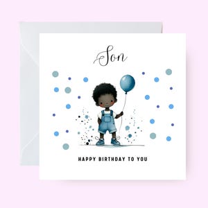 Tarjeta de feliz cumpleaños para hijo, tarjeta de cumpleaños para niño negro, saludo de cumpleaños para hijo, tarjeta de cumpleaños étnica para hijo, tarjeta para niños, tarjeta para hijo