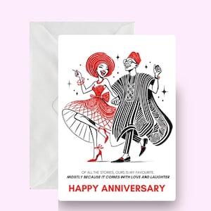 Carte d'anniversaire sur le thème du Nigéria, couple mignon, carte d'anniversaire d'amour noir, voeux afrocentrique, carte romantique, mélanine, carte de couple noir