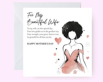 Pour ma belle femme, carte de fête des mères heureuse, carte de fête des mères pour femme, carte de fête des mères, amour pour femme, carte de femme le jour de la fête des mères