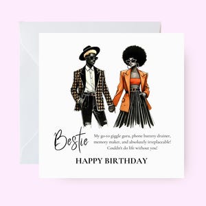 Carte d'anniversaire Bestie, carte Black Boy Girl Best Friends, carte de voeux Bestie, carte d'anniversaire afrocentrique pour ami, carte d'anniversaire pour lui